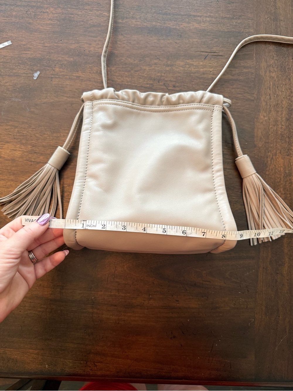 Light grey Hobo bag with tassels - Picture 5 of 9